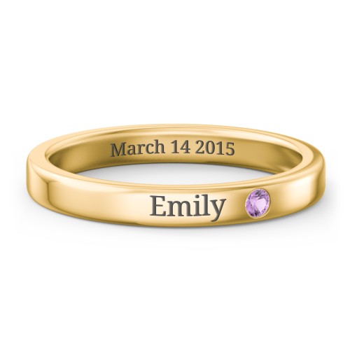 Stackable Birthstone Ring with Engraving – 18K Gold Plated Silver with Amethyst