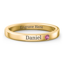 Stackable Birthstone Ring with Engraving in 18K Gold Plated Silver with Ruby