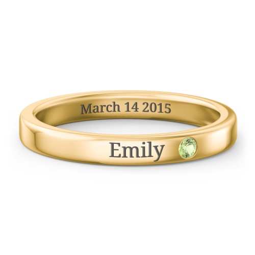 Stackable Birthstone Ring with Engraving – 18K Gold Plated Silver with Peridot