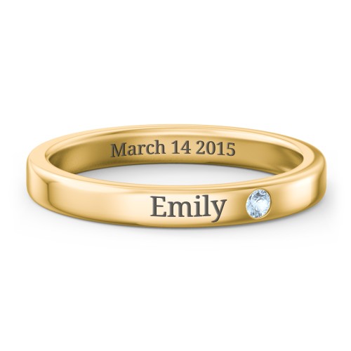 Stackable Birthstone Ring with Engraving – 18K Gold Plated Silver with Blue Topaz