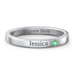Stackable Birthstone Ring with Engraving in 925 Sterling Silver with Emerald