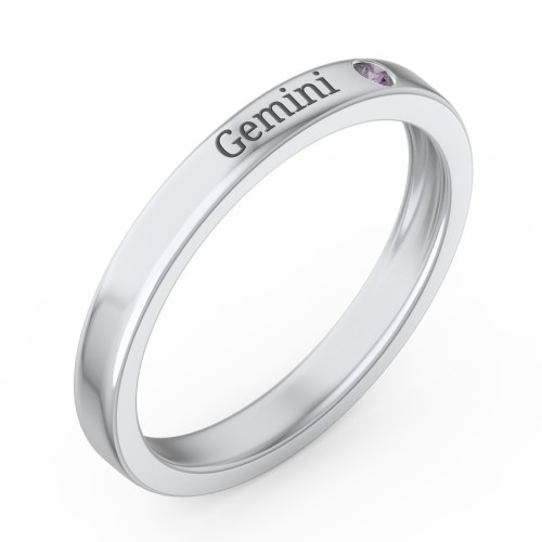 Stackable Birthstone Ring with Engraving – Sterling Silver with Alexandrite