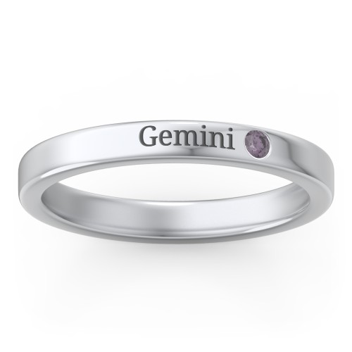Stackable Birthstone Ring with Engraving – Sterling Silver with Alexandrite