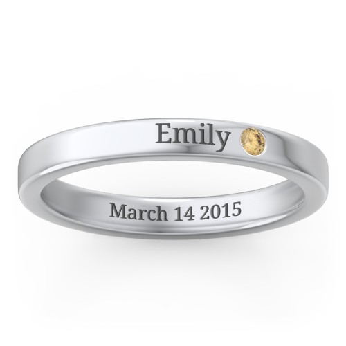 Stackable Birthstone Ring with Engraving – Sterling Silver with Citrine