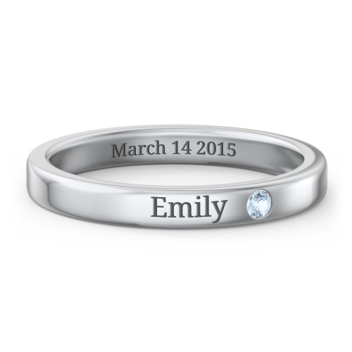 Stackable Birthstone Ring with Engraving – Sterling Silver with Blue Topaz