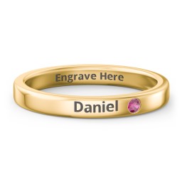 Stackable Birthstone Ring with Engraving in 10K Solid Yellow Gold with Ruby