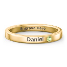 Stackable Birthstone Ring with Engraving in 10K Solid Yellow Gold with Peridot