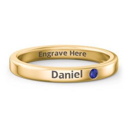 Stackable Birthstone Ring with Engraving in 10K Solid Yellow Gold with Blue Sapphire
