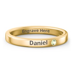 Stackable Birthstone Ring with Engraving in 10K Solid Yellow Gold with Peridot