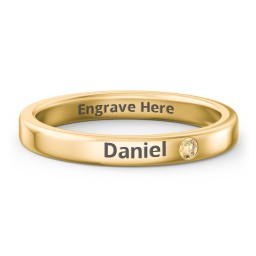 Stackable Birthstone Ring with Engraving in 10K Solid Yellow Gold with Citrine