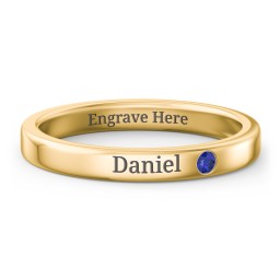 Stackable Birthstone Ring with Engraving in 10K Solid Yellow Gold with Blue Sapphire