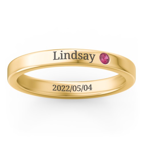 Stackable Birthstone Ring with Engraving – 10K Yellow Gold with Ruby