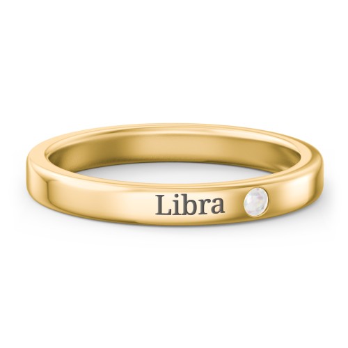 Stackable Birthstone Ring with Engraving – 10K Yellow Gold with Opal