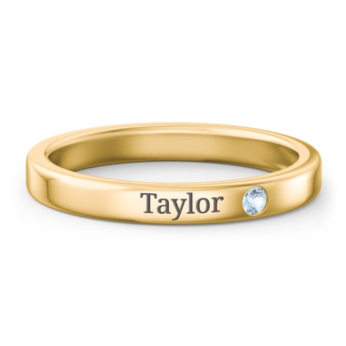 Stackable Birthstone Ring with Engraving – 10K Yellow Gold with Blue Topaz