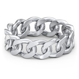 Wide Curb Link Chain Ring in 10K Solid White Gold