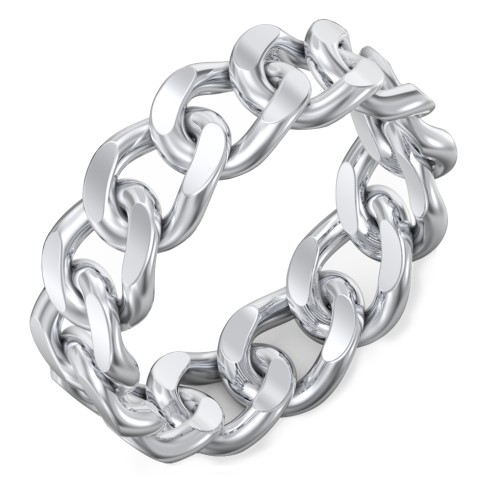 Wide Curb Link Chain Ring – 10K White Gold