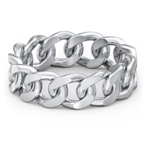 Wide Curb Link Chain Ring – 10K White Gold