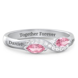 Infinity Marquise Ring with Accents in 925 Sterling Silver with Pink Tourmaline and White Premium Zirconia