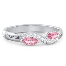 Infinity Marquise Ring with Accents in 925 Sterling Silver with Pink Tourmaline and White Premium Zirconia
