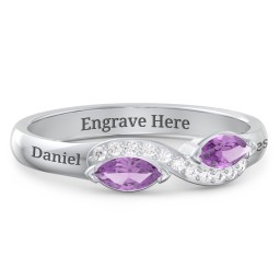 Infinity Marquise Ring with Accents in 925 Sterling Silver with Amethyst and White Premium Zirconia