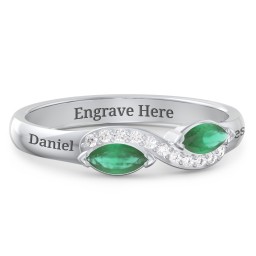 Infinity Marquise Ring with Accents in 925 Sterling Silver with Emerald and White Premium Zirconia