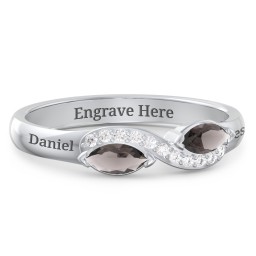 Infinity Marquise Ring with Accents in 925 Sterling Silver with Smokey Quartz and White Premium Zirconia