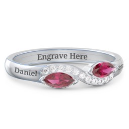 Infinity Marquise Ring with Accents in 925 Sterling Silver with Ruby and White Premium Zirconia