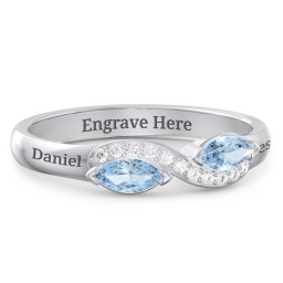 Infinity Marquise Ring with Accents in 925 Sterling Silver with Blue Topaz and White Premium Zirconia