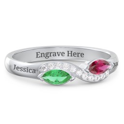 Infinity Marquise Ring with Accents in 925 Sterling Silver with Emerald, Ruby, and White Premium Zirconia