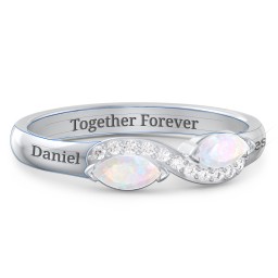Infinity Marquise Ring with Accents in 925 Sterling Silver with Opal and White Premium Zirconia