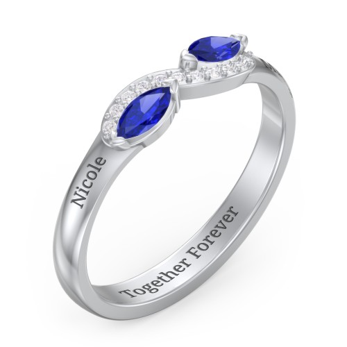 Infinity Marquise Ring with Accents – Sterling Silver with Blue Sapphire and White Premium Zirconia
