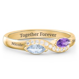Infinity Marquise Ring with Accents in 10K Solid Yellow Gold with Aquamarine, Amethyst, and White Premium Zirconia