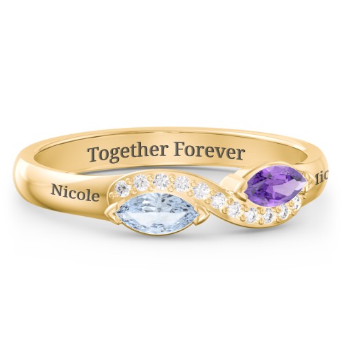 Infinity Marquise Ring with Accents – 10K Yellow Gold with Aquamarine, Amethyst, and White Premium Zirconia