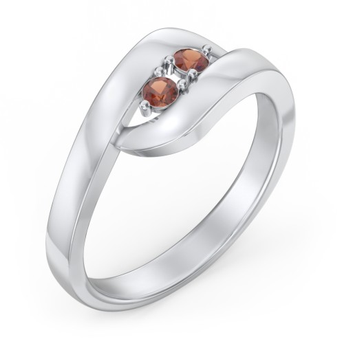 Swirl Double Birthstone Ring – Sterling Silver with Garnet