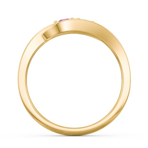 Swirl Double Birthstone Ring – 10K Yellow Gold with Emerald and Ruby