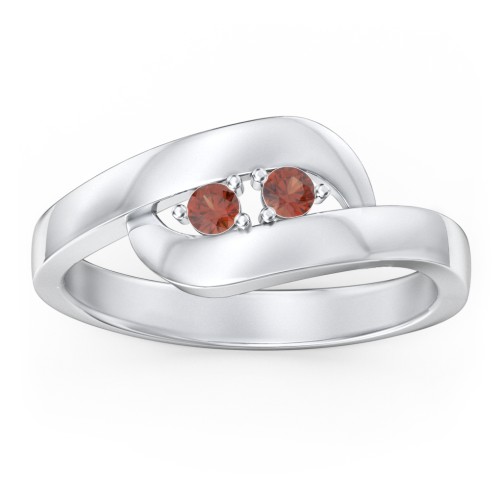 Swirl Double Birthstone Ring – Sterling Silver with Garnet