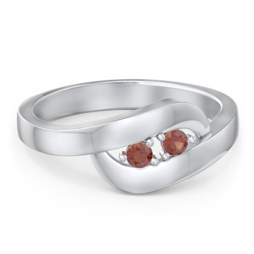 Swirl Double Birthstone Ring – Sterling Silver with Garnet