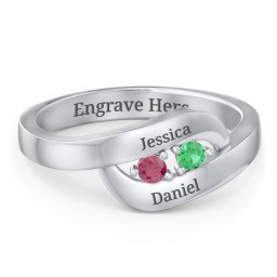 Swirl Double Birthstone Ring in 925 Sterling Silver with Emerald and Ruby