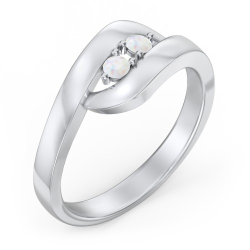 Swirl Double Birthstone Ring – Sterling Silver with Opal
