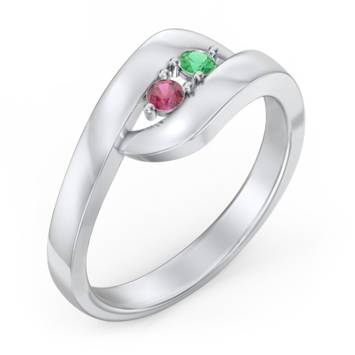 Swirl Double Birthstone Ring – Sterling Silver with Emerald and Ruby