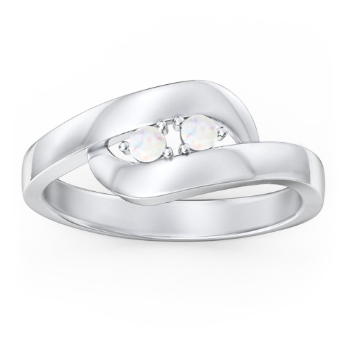 Swirl Double Birthstone Ring – Sterling Silver with Opal