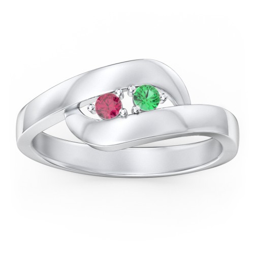 Swirl Double Birthstone Ring – Sterling Silver with Emerald and Ruby