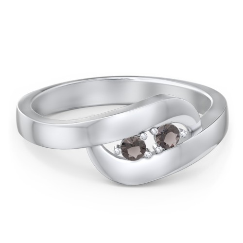 Swirl Double Birthstone Ring – Sterling Silver with Smokey Quartz