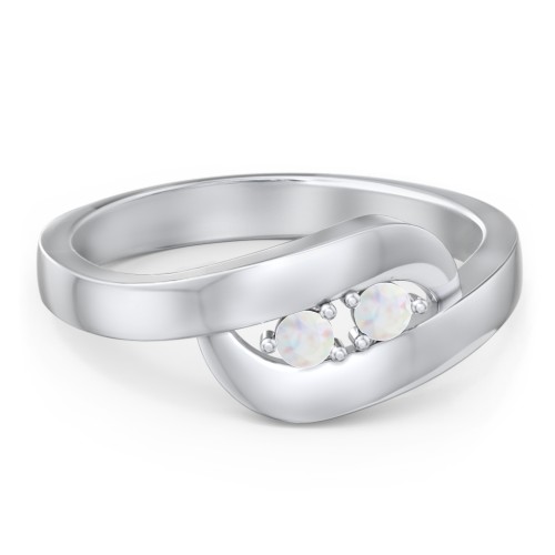 Swirl Double Birthstone Ring – Sterling Silver with Opal