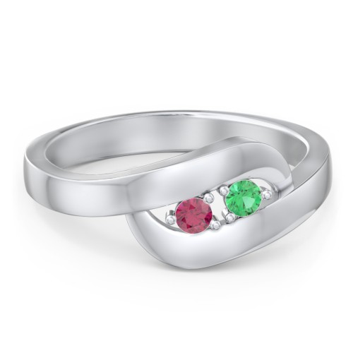 Swirl Double Birthstone Ring – Sterling Silver with Emerald and Ruby