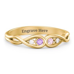 Double Infinity Birthstone Ring with Accents in 14K Solid Yellow Gold with Amethyst Premium Zirconia, Fancy Pink Premium Zirconia, and White Premium Zirconia