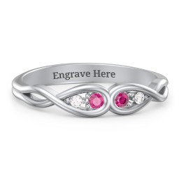 Double Infinity Birthstone Ring with Accents in 925 Sterling Silver with Ruby and Diamond