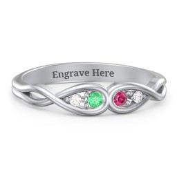 Double Infinity Birthstone Ring with Accents in 925 Sterling Silver with Emerald, Ruby, and White Premium Zirconia
