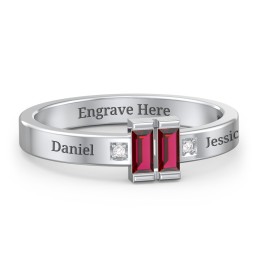 Baguette Birthstone Ring with Accents