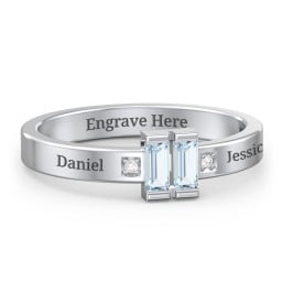 Baguette Birthstone Ring with Accents